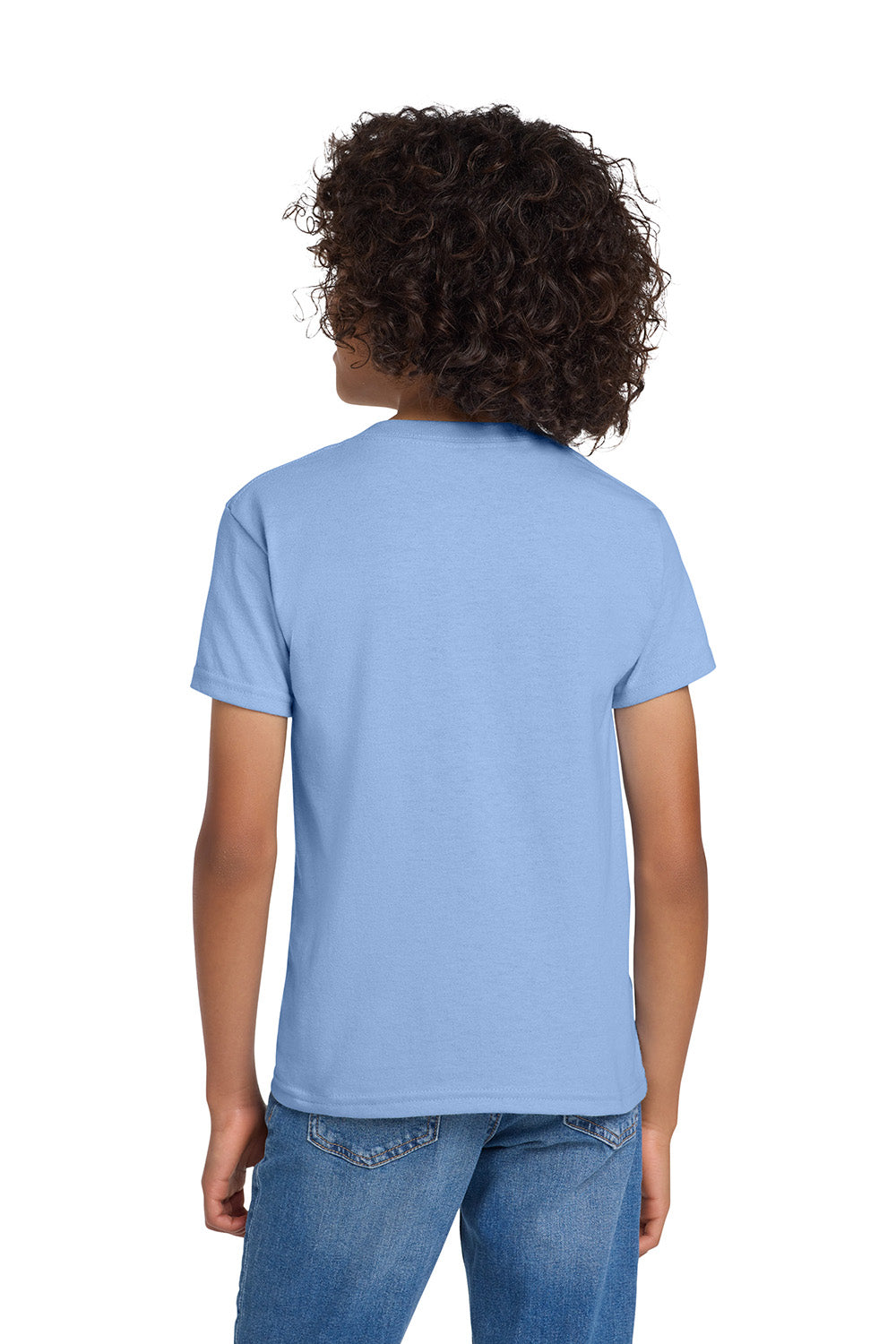 Gildan 8000B/G800B Youth DryBlend Moisture Wicking Short Sleeve Crewneck T-Shirt Light Blue Model Back