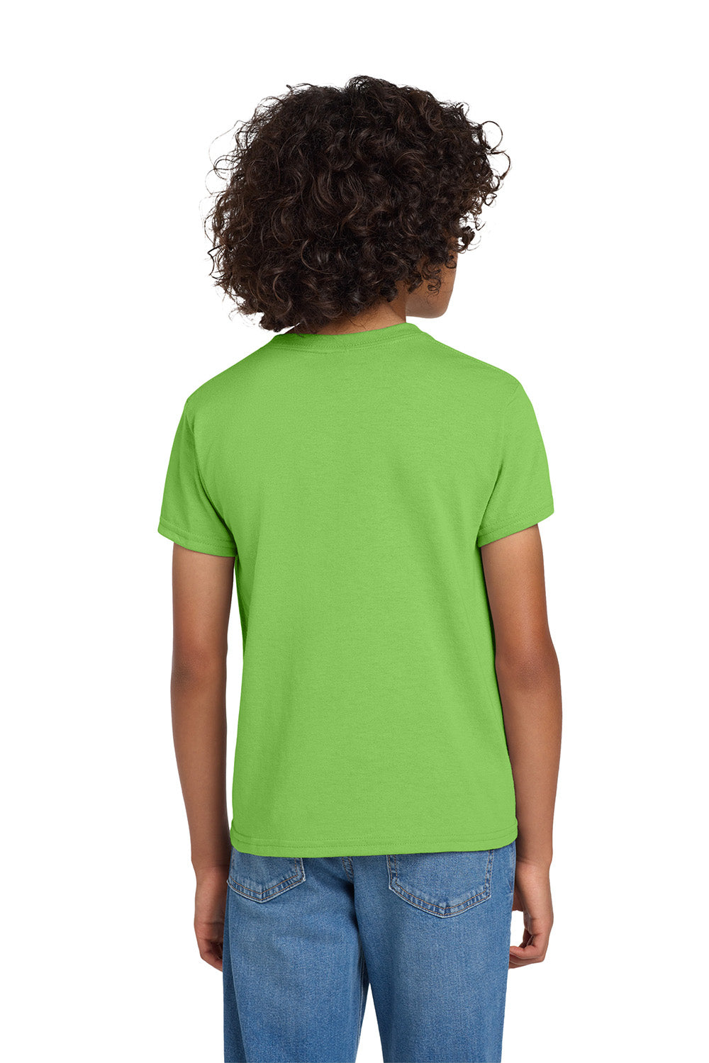 Gildan 8000B/G800B Youth DryBlend Moisture Wicking Short Sleeve Crewneck T-Shirt Lime Green Model Back