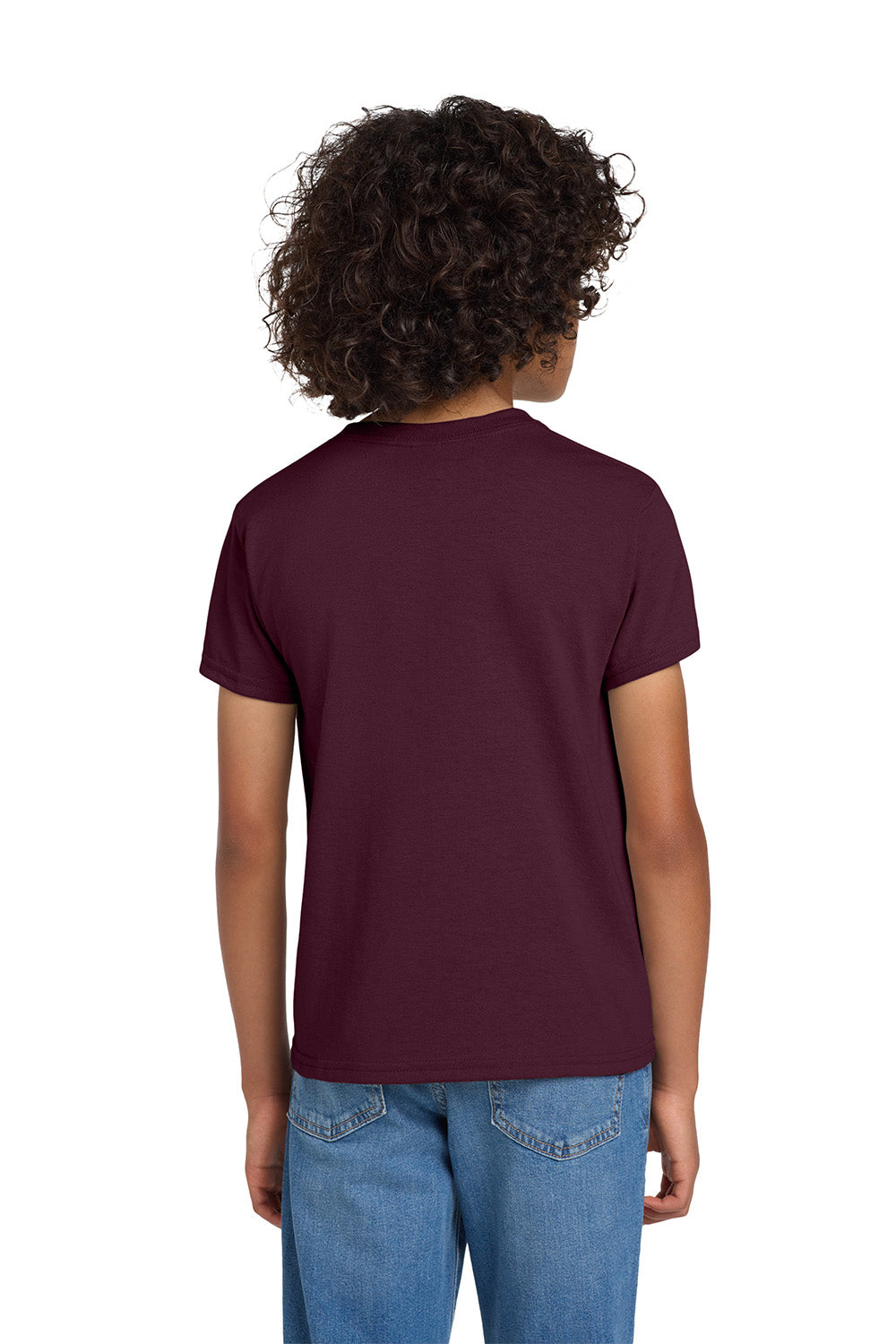 Gildan 8000B/G800B Youth DryBlend Moisture Wicking Short Sleeve Crewneck T-Shirt Maroon Model Back