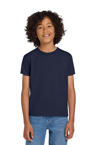 Gildan 8000B/G800B Youth DryBlend Moisture Wicking Short Sleeve Crewneck T-Shirt Navy Blue Model Front