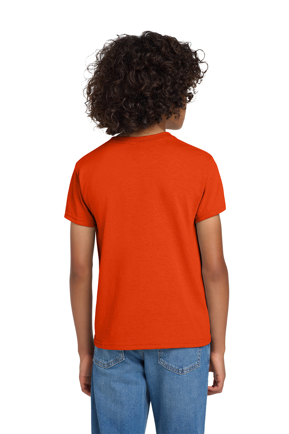 Gildan 8000B/G800B Youth DryBlend Moisture Wicking Short Sleeve Crewneck T-Shirt Orange Model Back