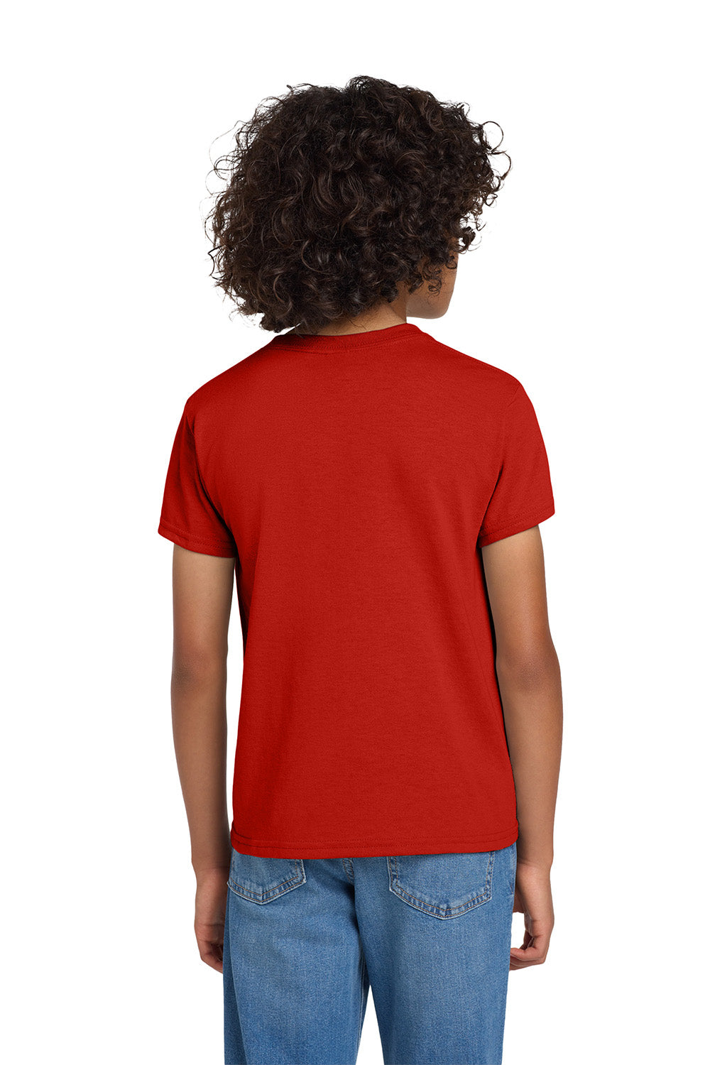 Gildan 8000B/G800B Youth DryBlend Moisture Wicking Short Sleeve Crewneck T-Shirt Red Model Back