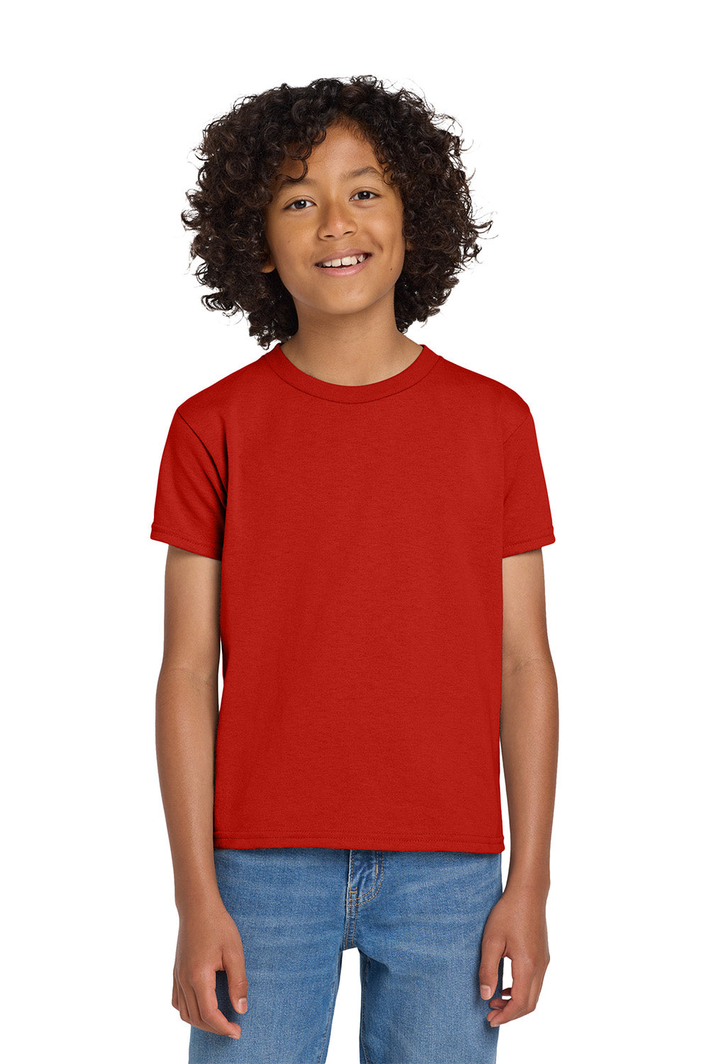 Gildan 8000B/G800B Youth DryBlend Moisture Wicking Short Sleeve Crewneck T-Shirt Red Model Front