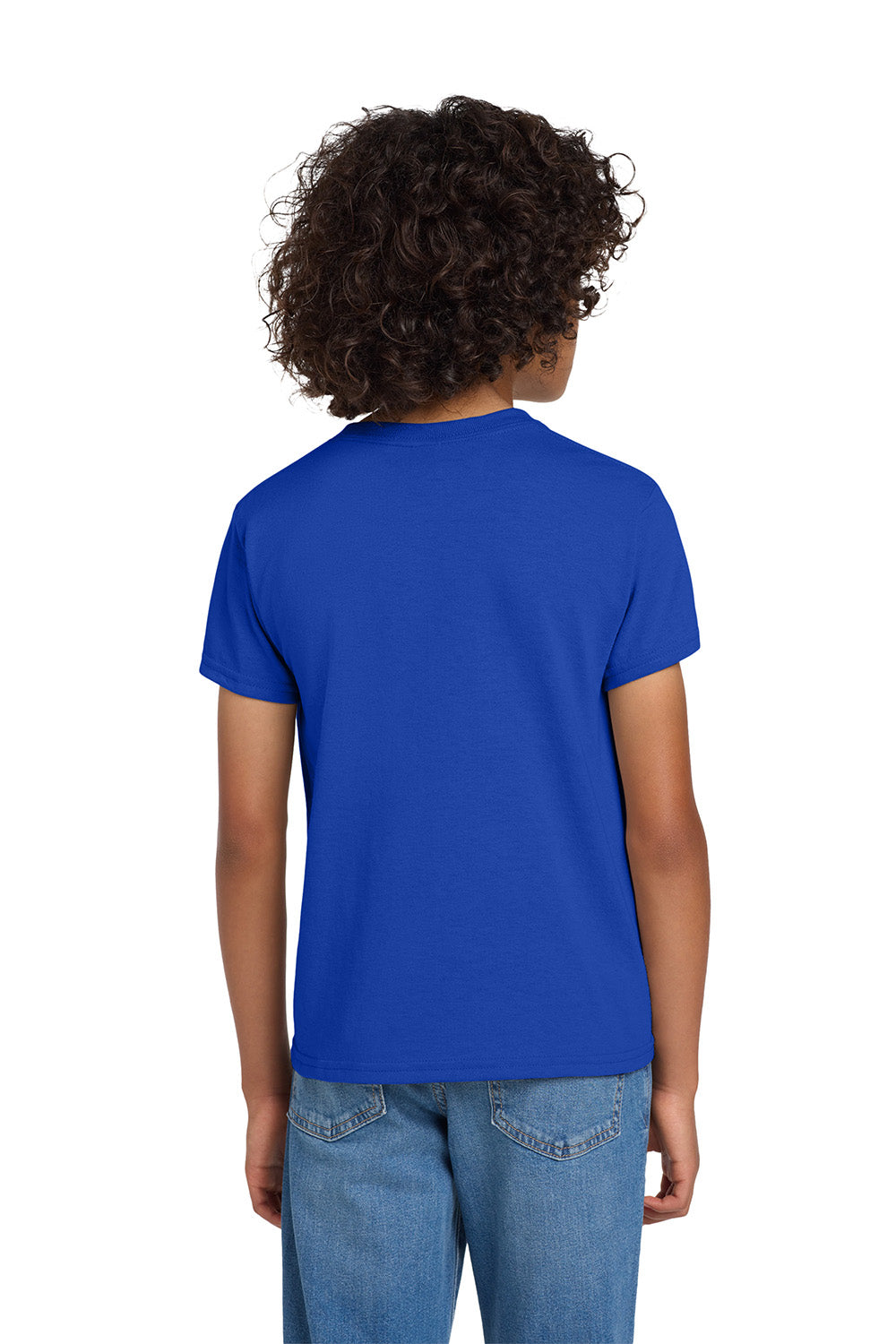 Gildan 8000B/G800B Youth DryBlend Moisture Wicking Short Sleeve Crewneck T-Shirt Royal Blue Model Back