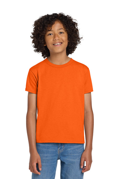 Gildan 8000B/G800B Youth DryBlend Moisture Wicking Short Sleeve Crewneck T-Shirt Safety Orange Model Front