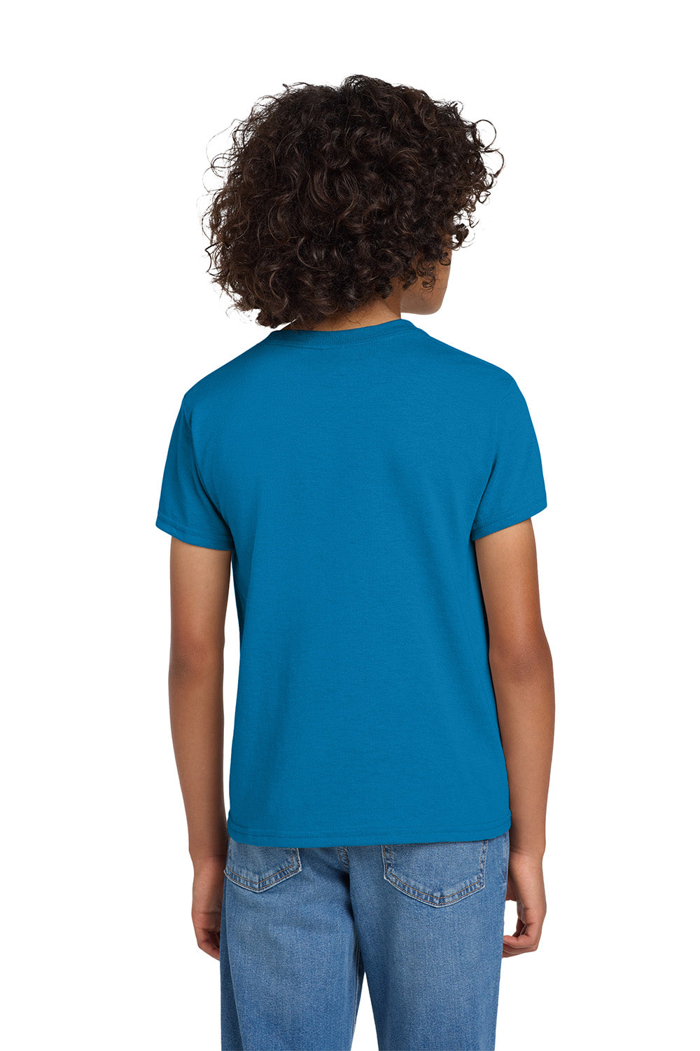 Gildan 8000B/G800B Youth DryBlend Moisture Wicking Short Sleeve Crewneck T-Shirt Sapphire Blue Model Back