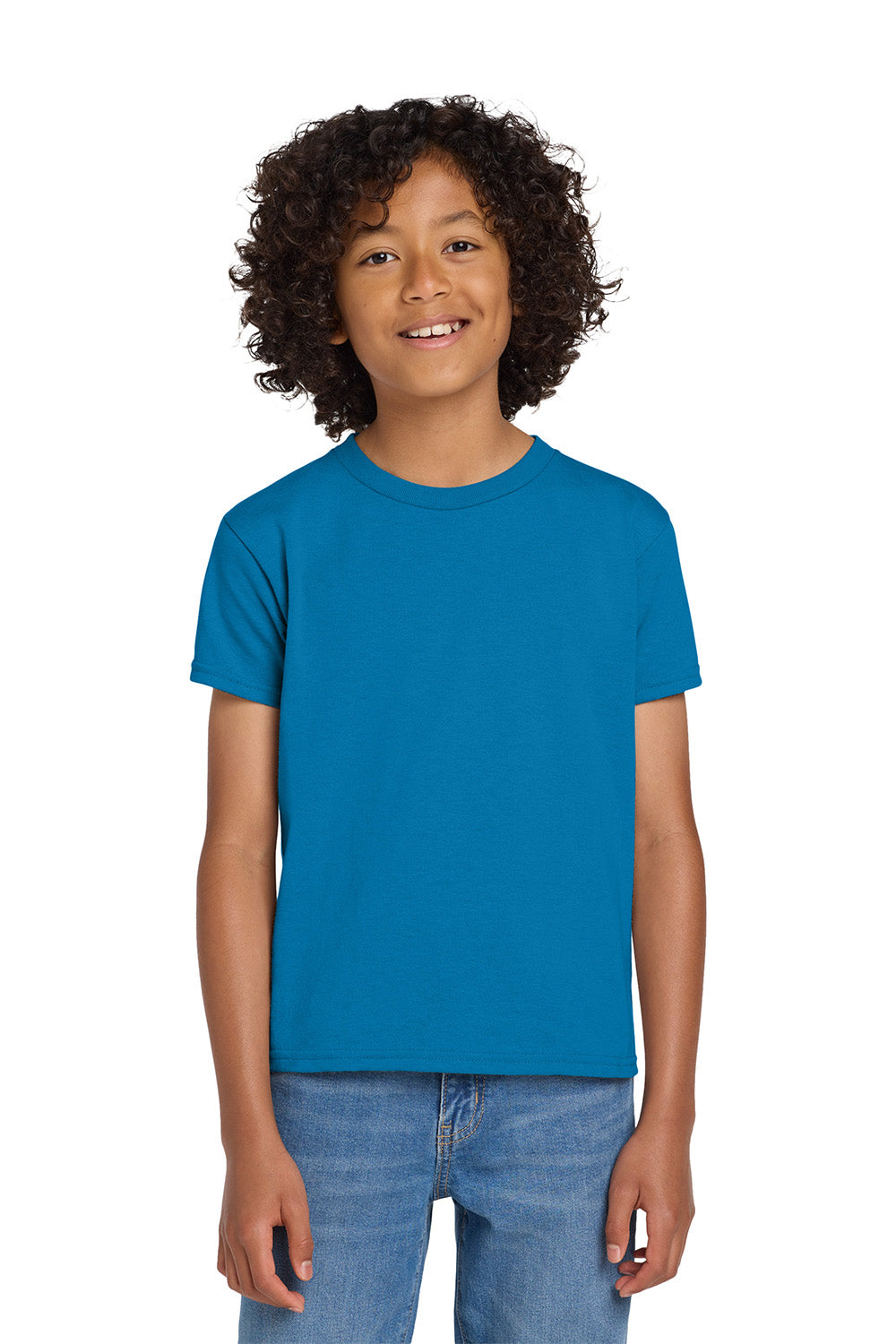 Gildan 8000B/G800B Youth DryBlend Moisture Wicking Short Sleeve Crewneck T-Shirt Sapphire Blue Model Front