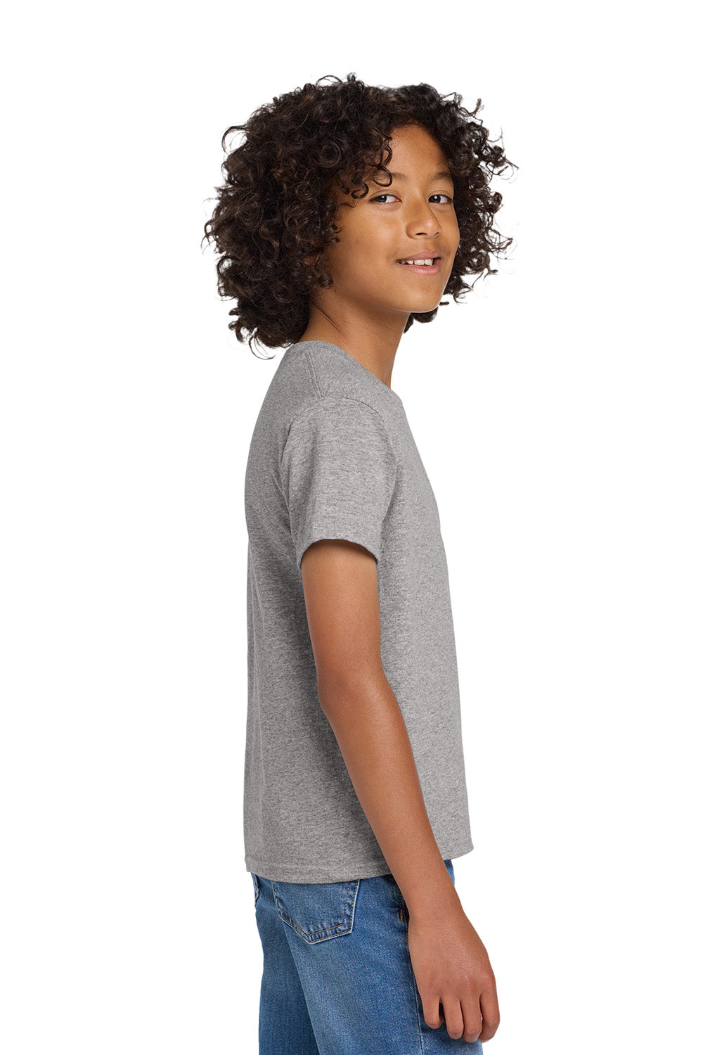 Gildan 8000B/G800B Youth DryBlend Moisture Wicking Short Sleeve Crewneck T-Shirt Sport Grey Model Side