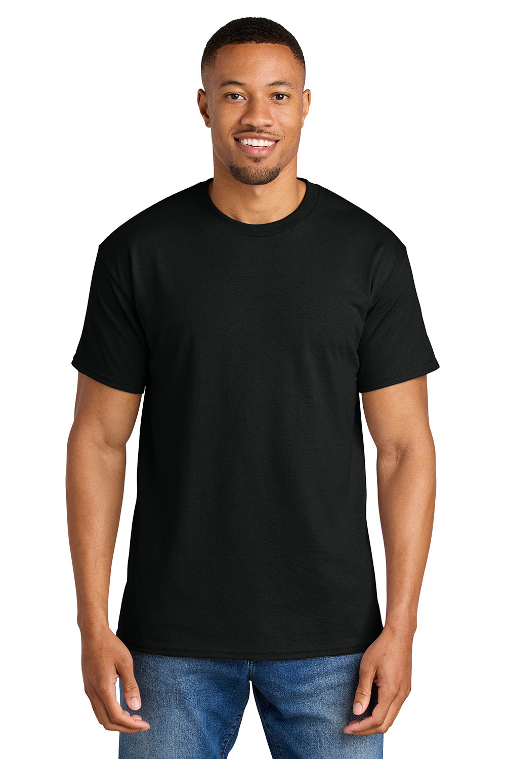 Gildan 8000/G800 Mens DryBlend Moisture Wicking Short Sleeve Crewneck T-Shirt Black Model Front