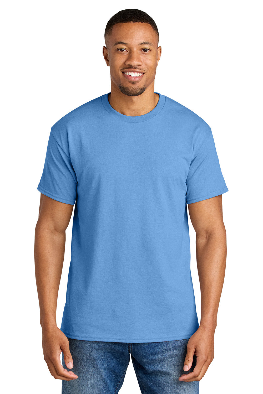 Gildan 8000/G800 Mens DryBlend Moisture Wicking Short Sleeve Crewneck T-Shirt Carolina Blue Model Front