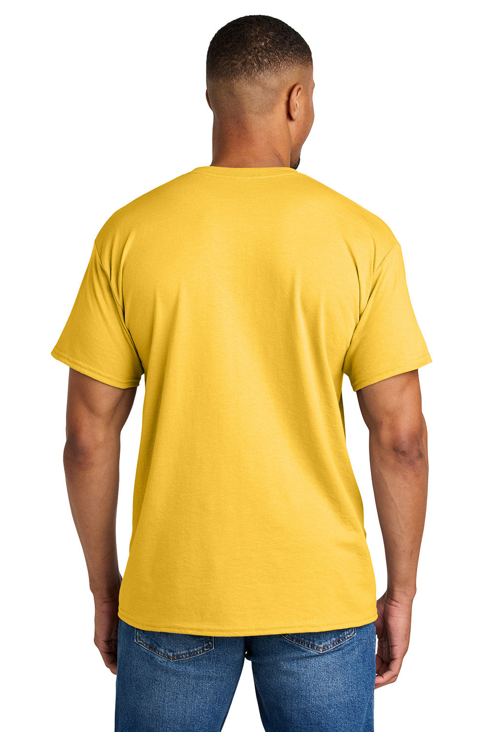 Gildan 8000/G800 Mens DryBlend Moisture Wicking Short Sleeve Crewneck T-Shirt Daisy Yellow Model Back