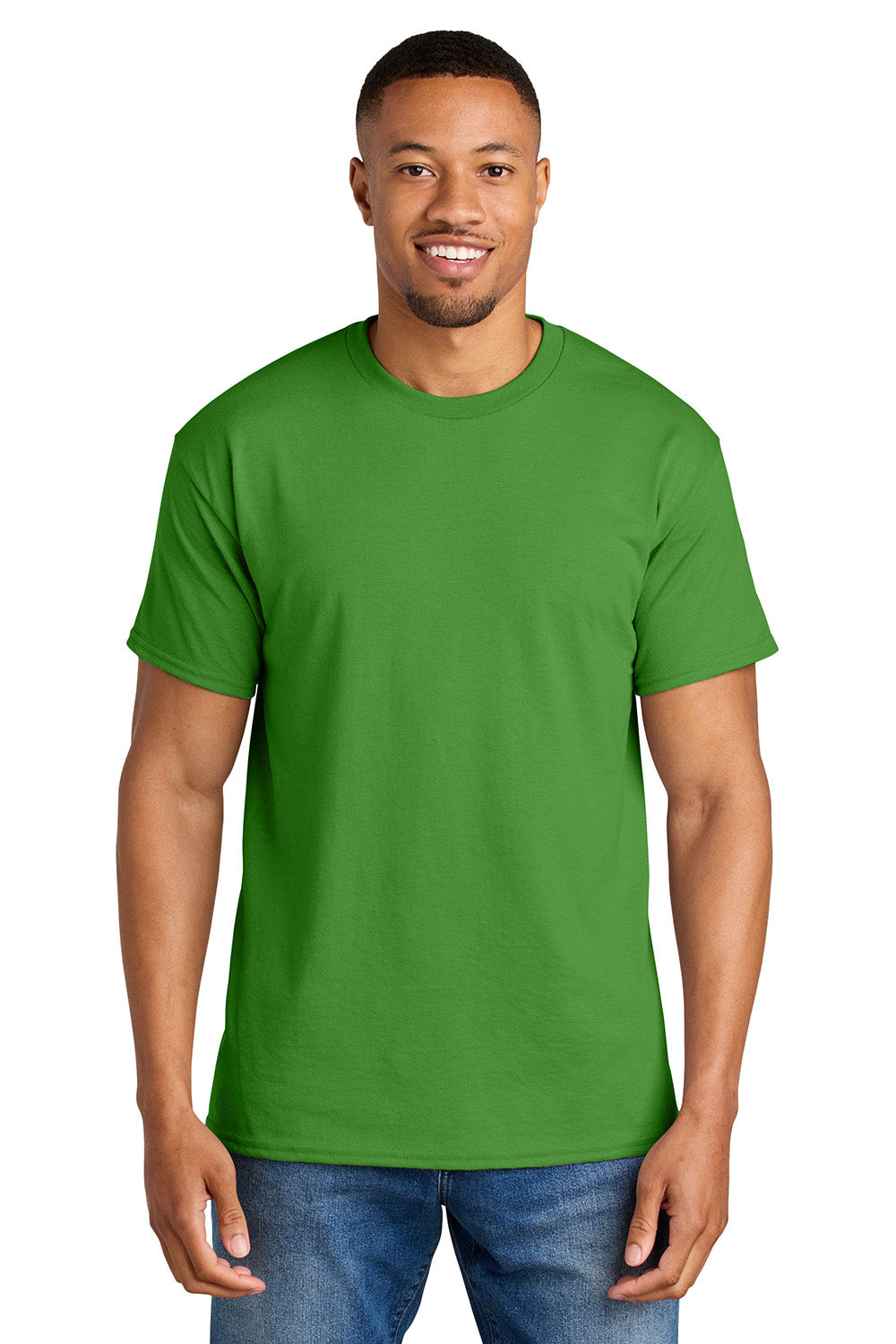 Gildan 8000/G800 Mens DryBlend Moisture Wicking Short Sleeve Crewneck T-Shirt Electric Green Model Front