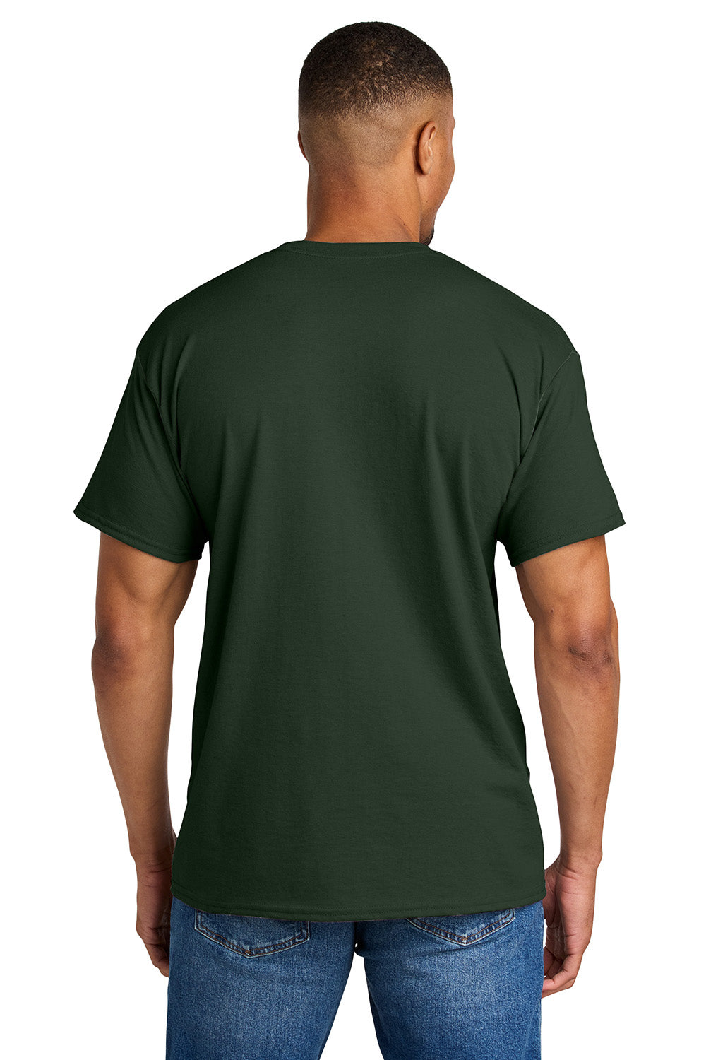 Gildan 8000/G800 Mens DryBlend Moisture Wicking Short Sleeve Crewneck T-Shirt Forest Green Model Back