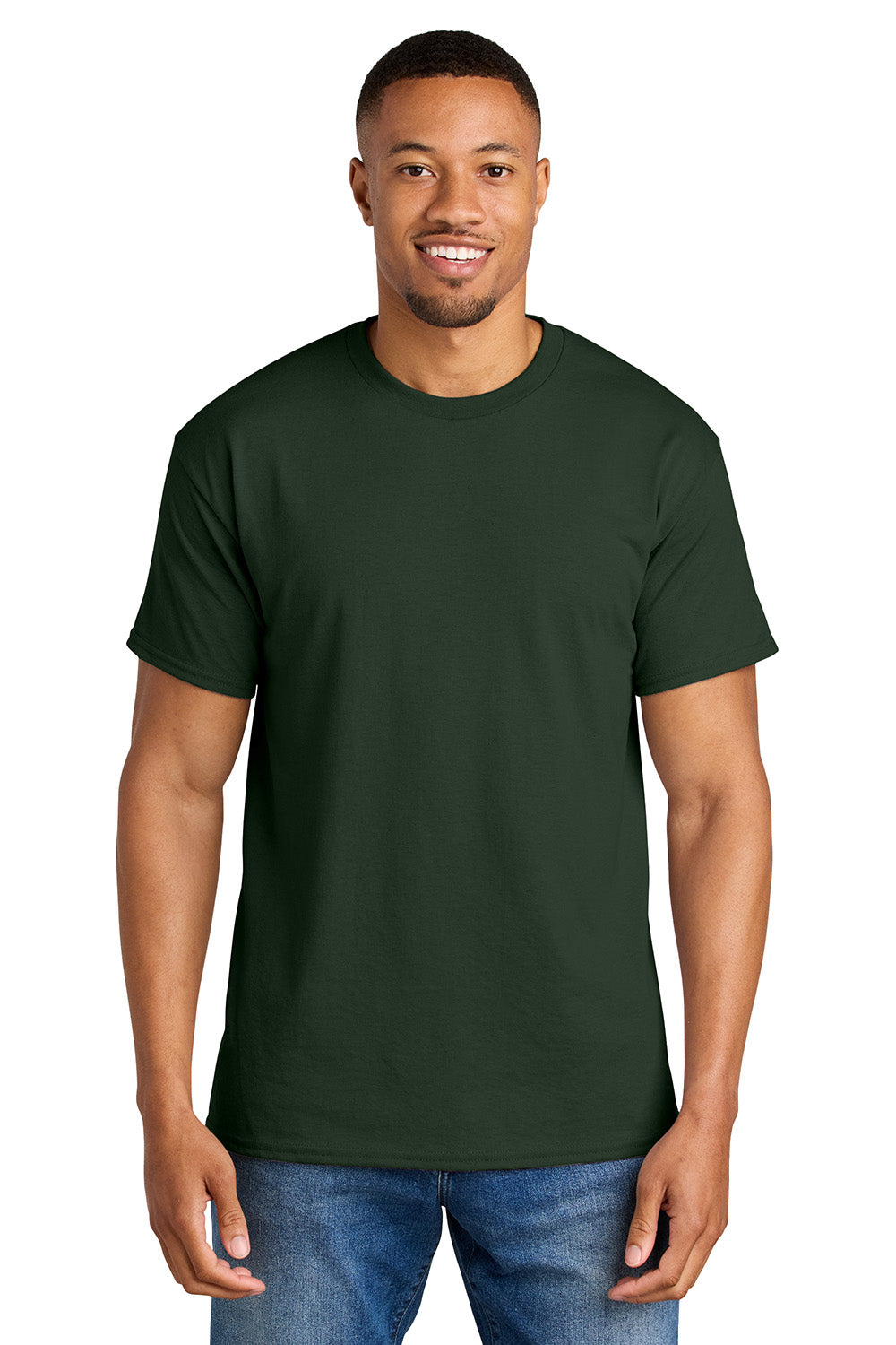 Gildan 8000/G800 Mens DryBlend Moisture Wicking Short Sleeve Crewneck T-Shirt Forest Green Model Front