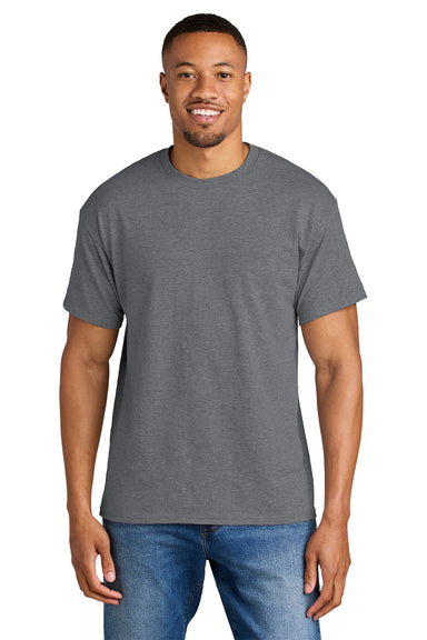 Gildan 8000/G800 Mens DryBlend Moisture Wicking Short Sleeve Crewneck T-Shirt Heather Graphite Grey Model Front