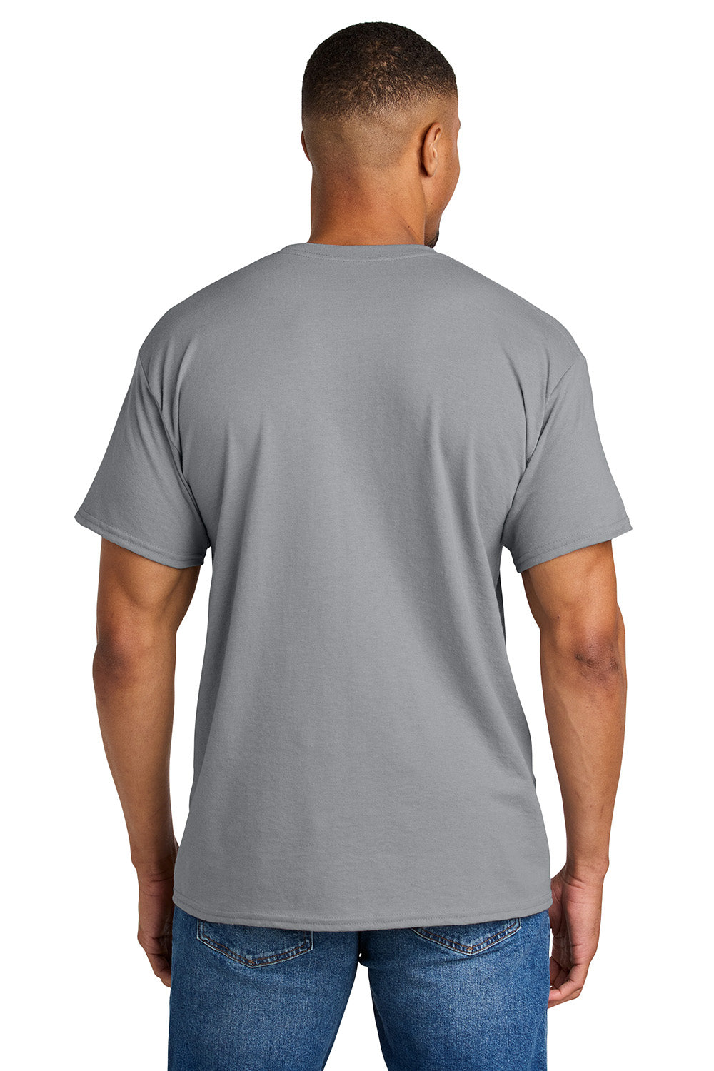 Gildan 8000/G800 Mens DryBlend Moisture Wicking Short Sleeve Crewneck T-Shirt Gravel Grey Model Back