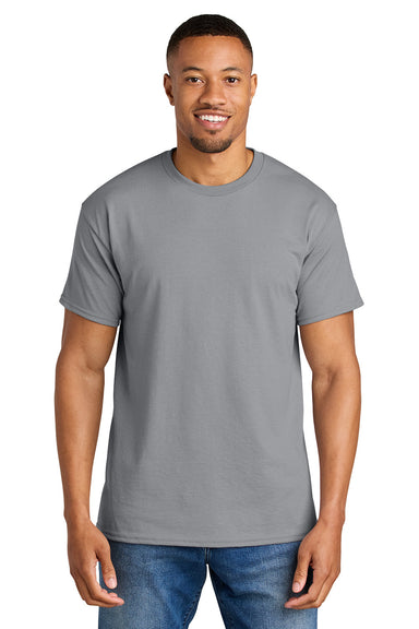 Gildan 8000/G800 Mens DryBlend Moisture Wicking Short Sleeve Crewneck T-Shirt Gravel Grey Model Front