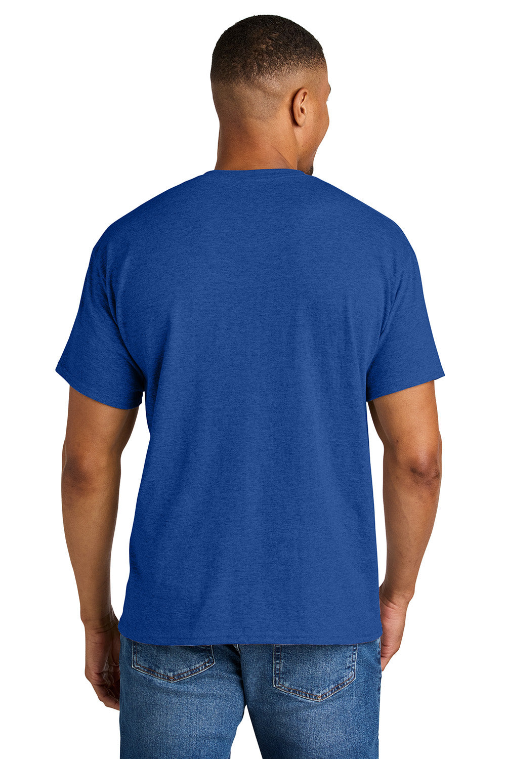 Gildan 8000/G800 Mens DryBlend Moisture Wicking Short Sleeve Crewneck T-Shirt Heather Royal Blue Model Back