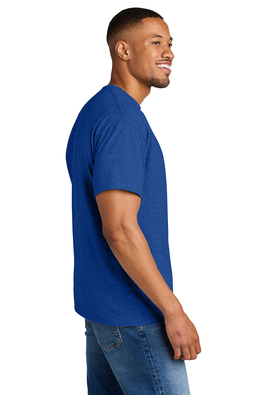 Gildan 8000/G800 Mens DryBlend Moisture Wicking Short Sleeve Crewneck T-Shirt Heather Royal Blue Model Side