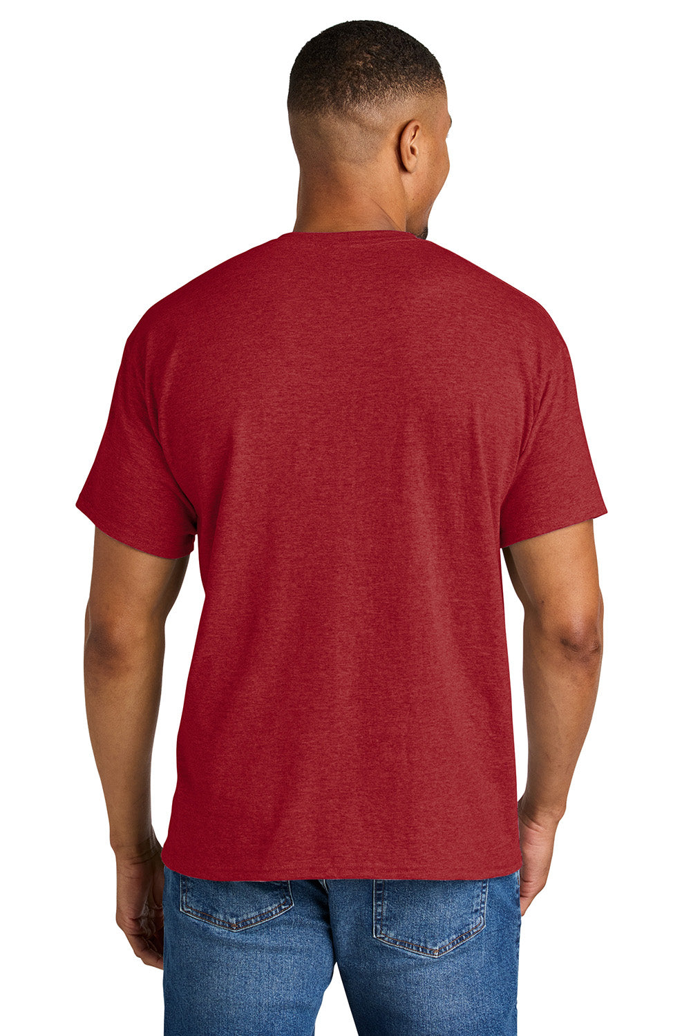 Gildan 8000/G800 Mens DryBlend Moisture Wicking Short Sleeve Crewneck T-Shirt Heather Scarlet Red Model Back