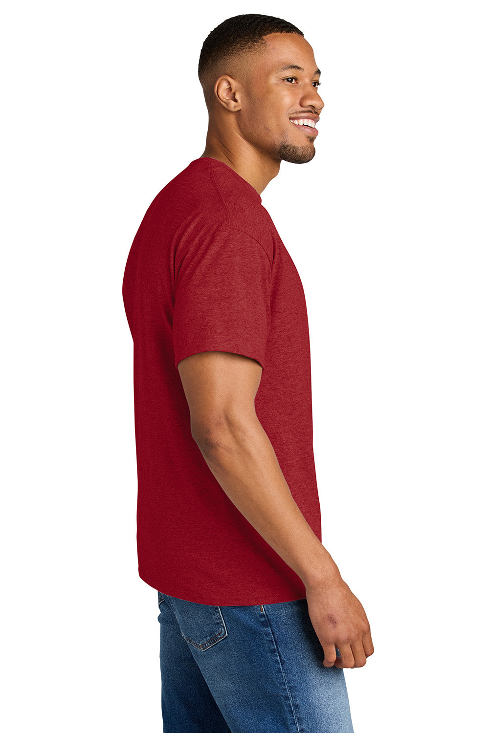 Gildan 8000/G800 Mens DryBlend Moisture Wicking Short Sleeve Crewneck T-Shirt Heather Scarlet Red Model Side