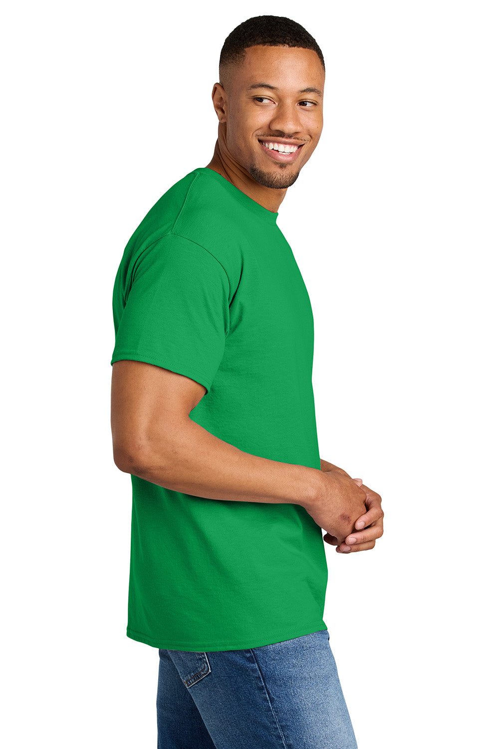 Gildan 8000/G800 Mens DryBlend Moisture Wicking Short Sleeve Crewneck T-Shirt Irish Green Model Side