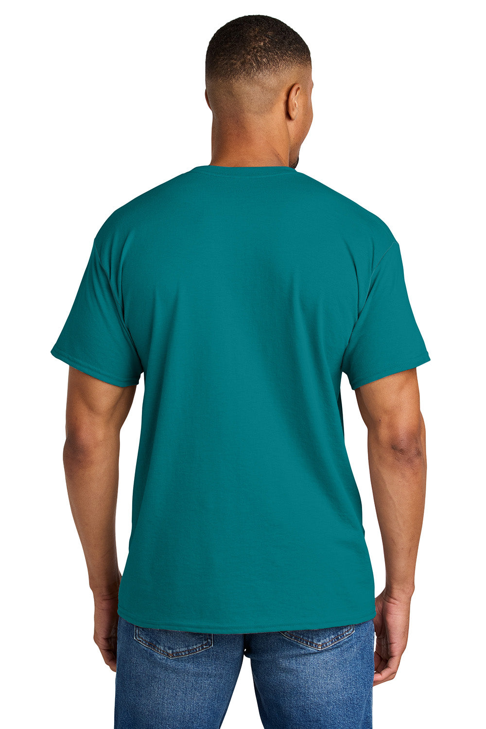 Gildan 8000/G800 Mens DryBlend Moisture Wicking Short Sleeve Crewneck T-Shirt Jade Dome Green Model Back