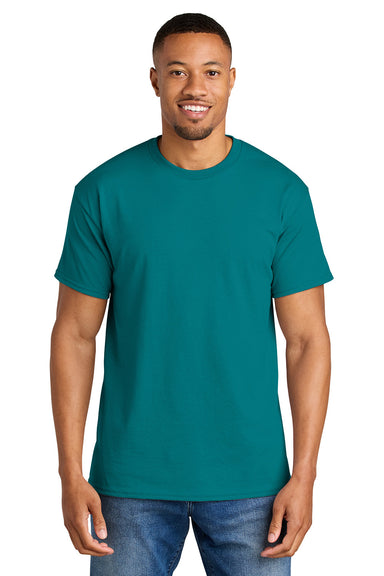 Gildan 8000/G800 Mens DryBlend Moisture Wicking Short Sleeve Crewneck T-Shirt Jade Dome Green Model Front