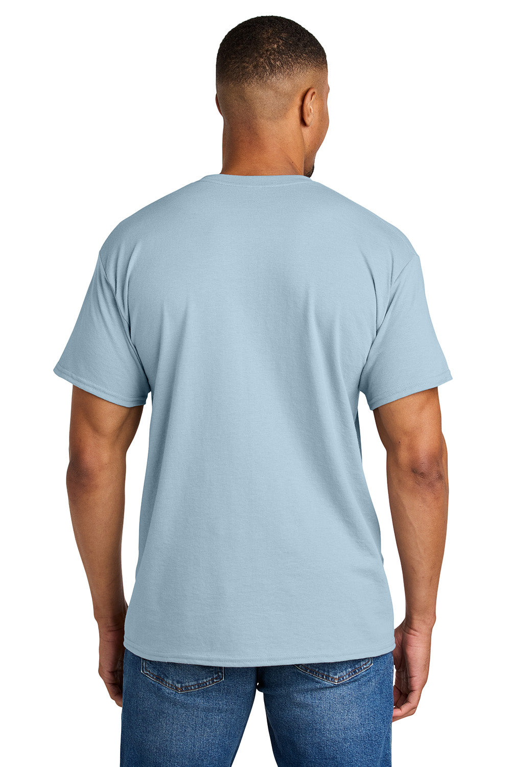 Gildan 8000/G800 Mens DryBlend Moisture Wicking Short Sleeve Crewneck T-Shirt Light Blue Model Back