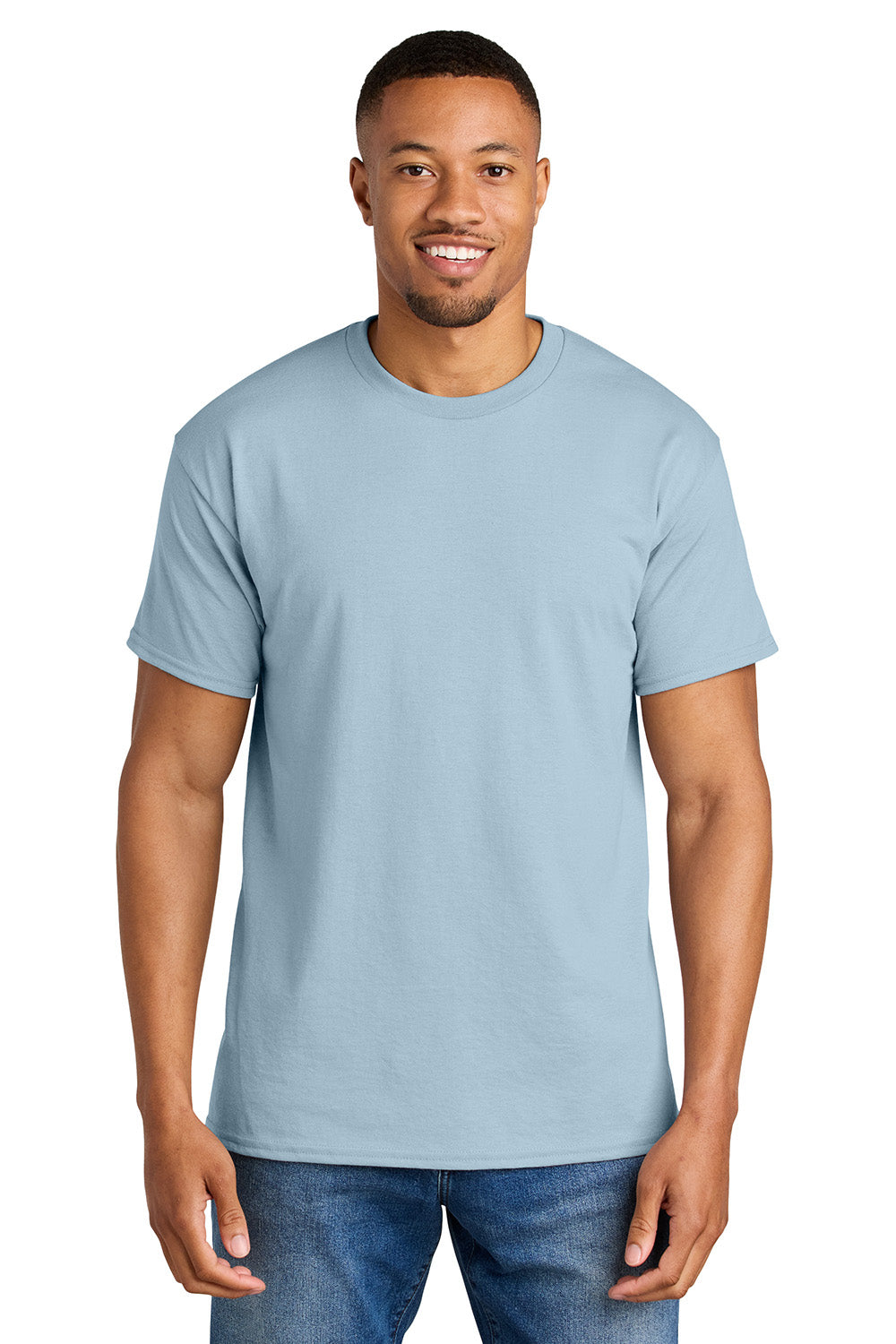 Gildan 8000/G800 Mens DryBlend Moisture Wicking Short Sleeve Crewneck T-Shirt Light Blue Model Front