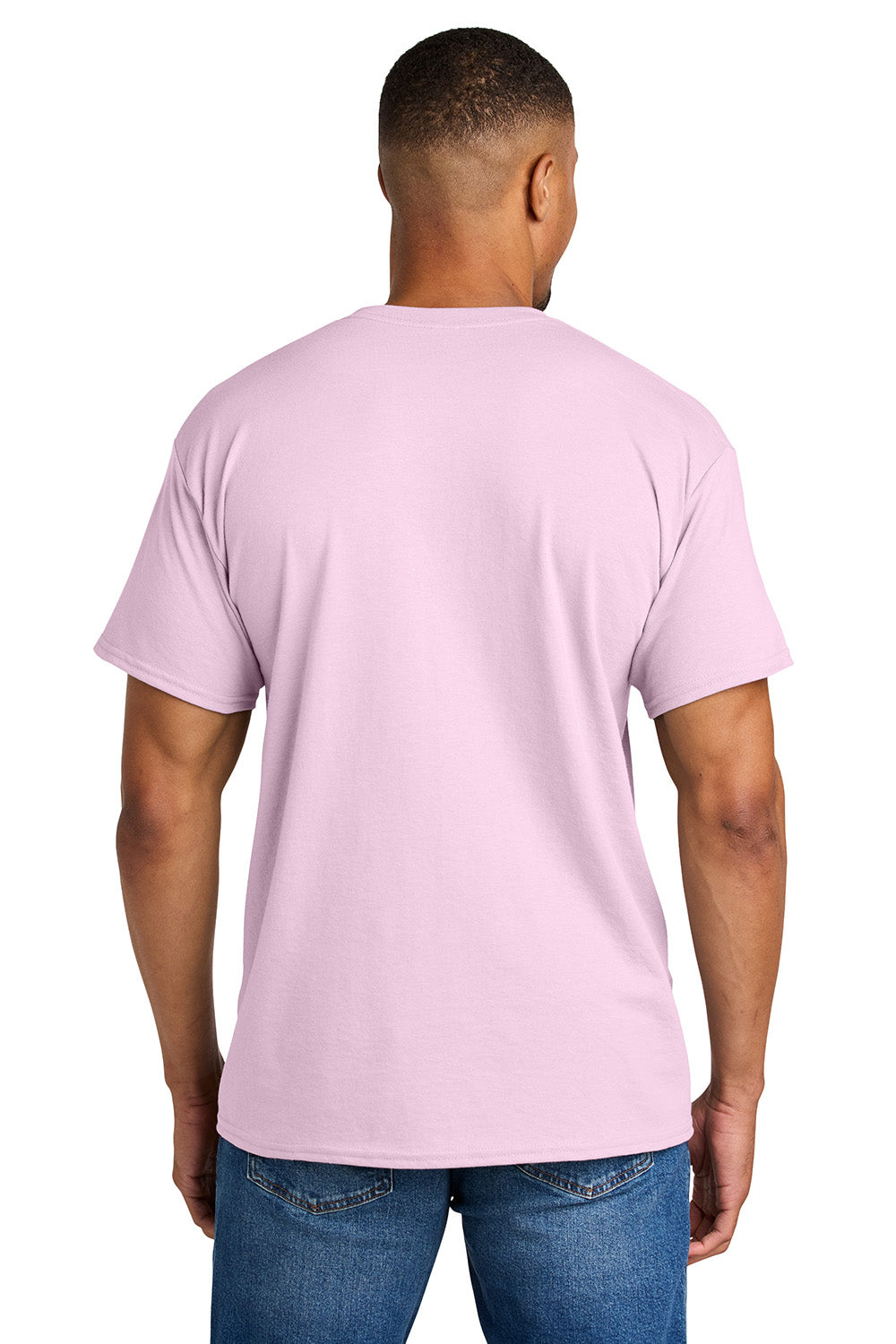 Gildan 8000/G800 Mens DryBlend Moisture Wicking Short Sleeve Crewneck T-Shirt Light Pink Model Back