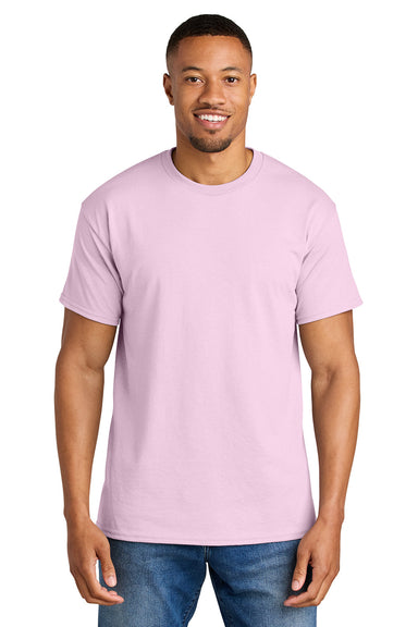 Gildan 8000/G800 Mens DryBlend Moisture Wicking Short Sleeve Crewneck T-Shirt Light Pink Model Front