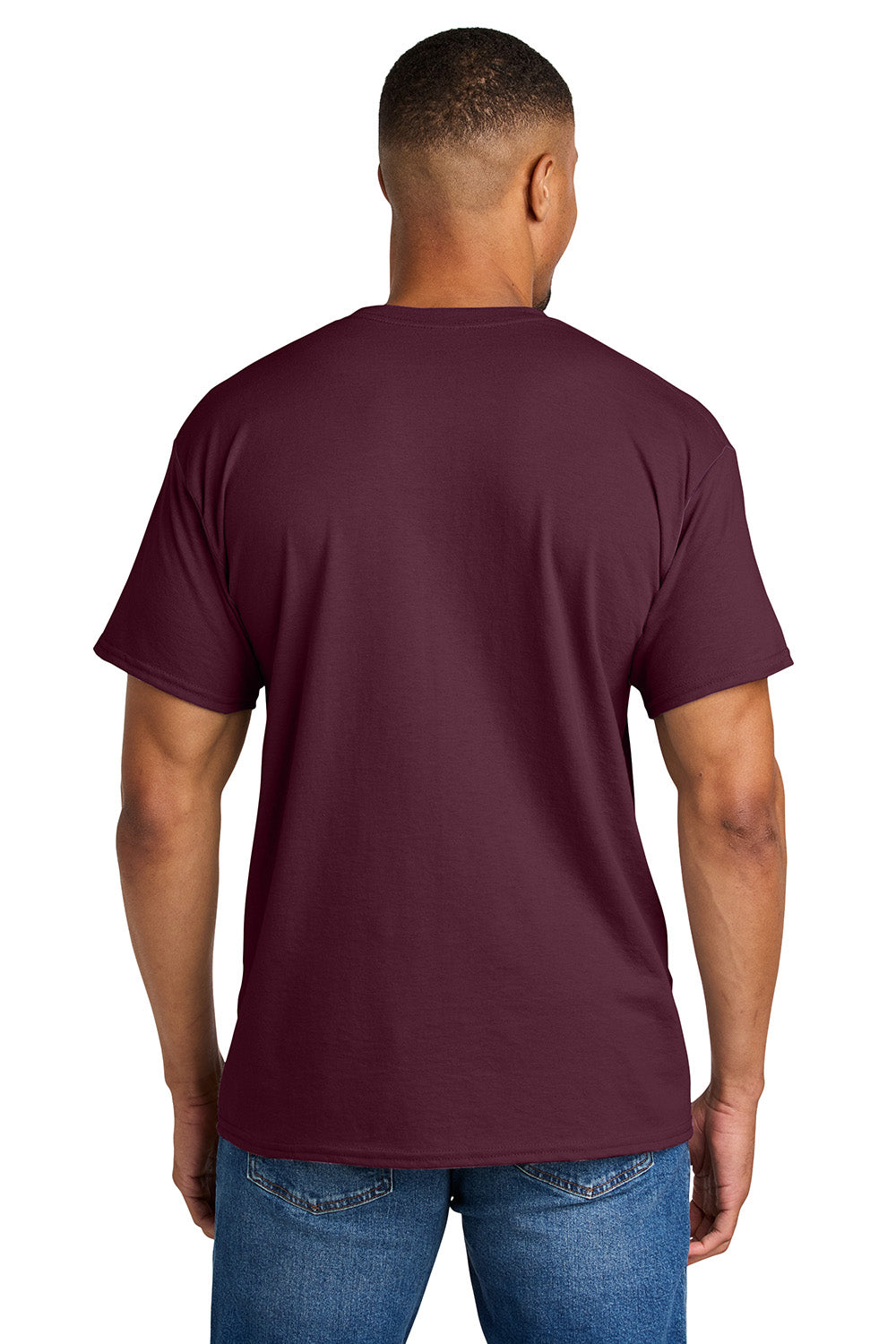 Gildan 8000/G800 Mens DryBlend Moisture Wicking Short Sleeve Crewneck T-Shirt Maroon Model Back