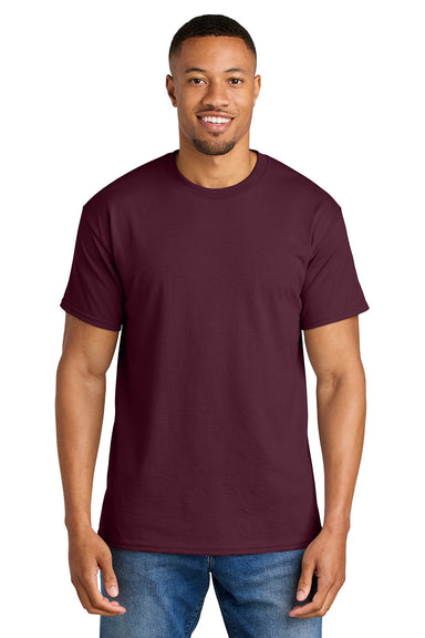 Gildan 8000/G800 Mens DryBlend Moisture Wicking Short Sleeve Crewneck T-Shirt Maroon Model Front