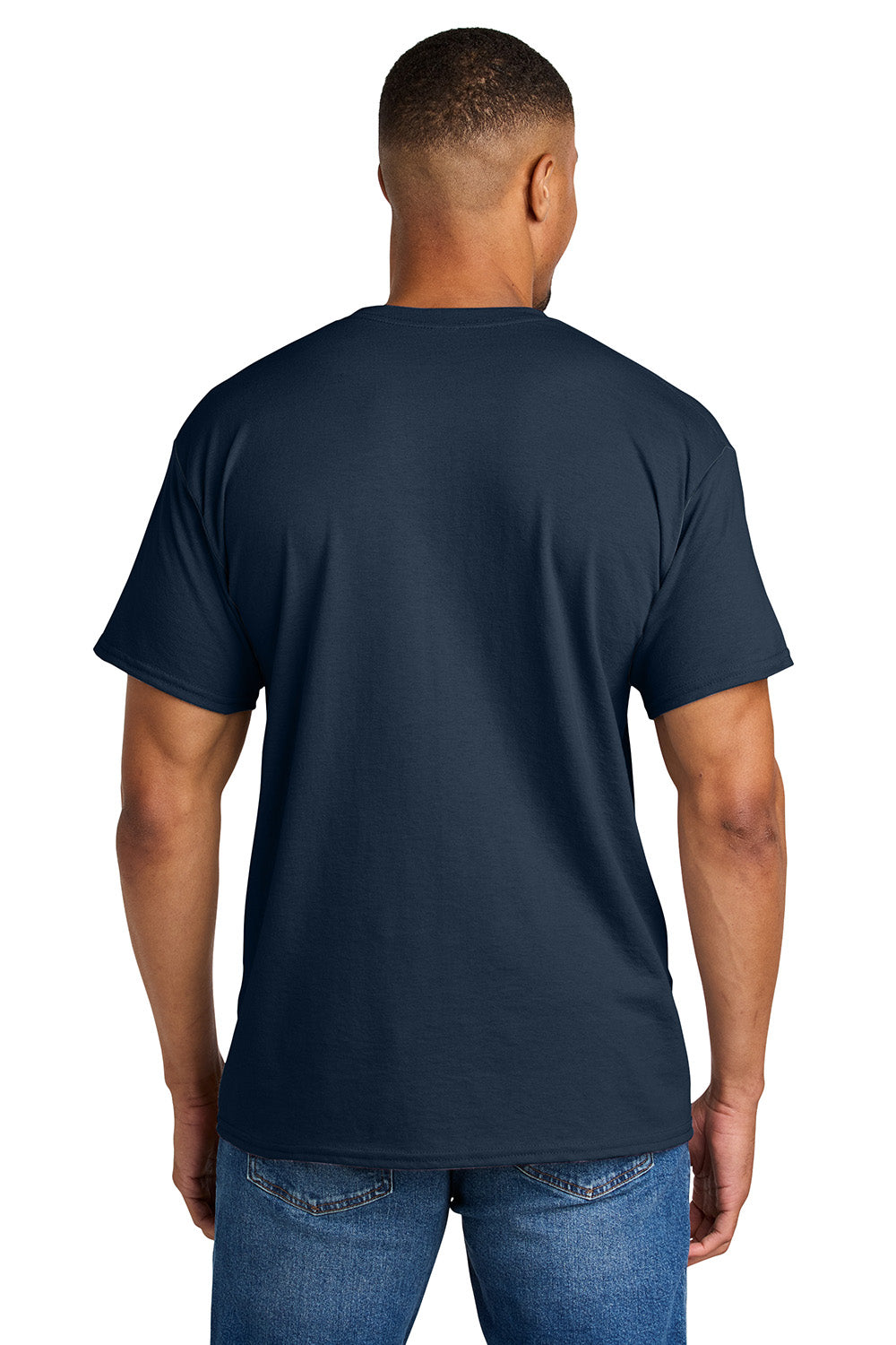 Gildan 8000/G800 Mens DryBlend Moisture Wicking Short Sleeve Crewneck T-Shirt Navy Blue Model Back