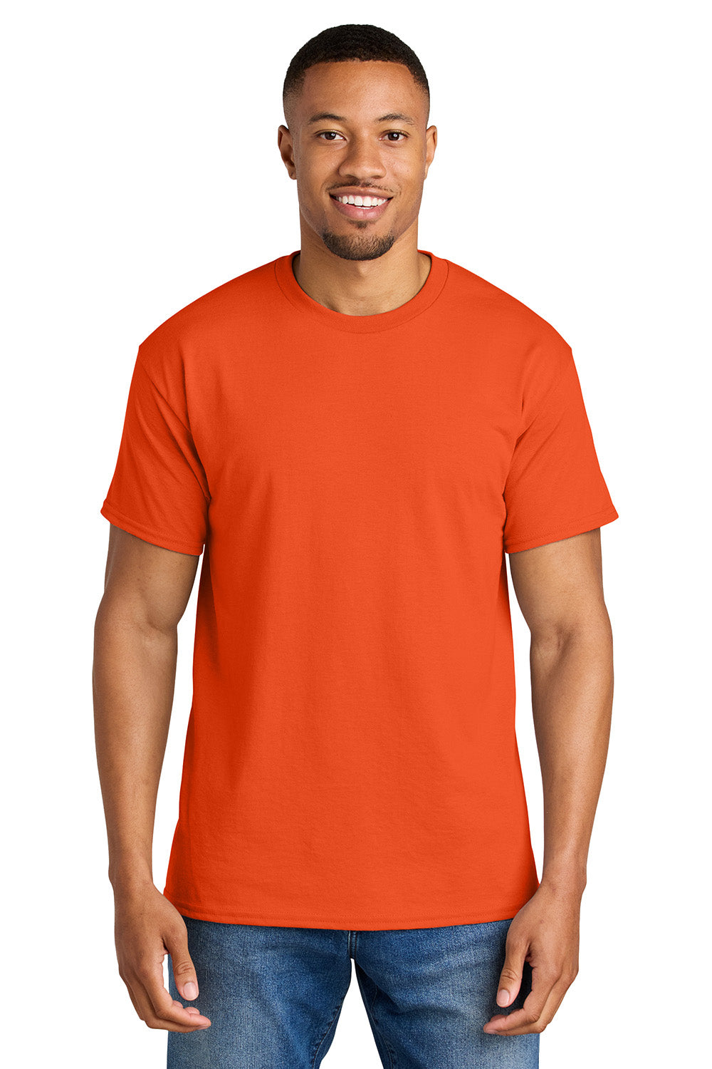 Gildan 8000/G800 Mens DryBlend Moisture Wicking Short Sleeve Crewneck T-Shirt Orange Model Front