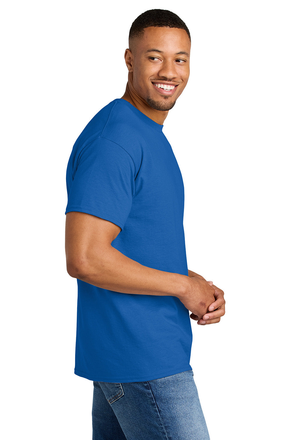 Gildan 8000/G800 Mens DryBlend Moisture Wicking Short Sleeve Crewneck T-Shirt Royal Blue Model Side