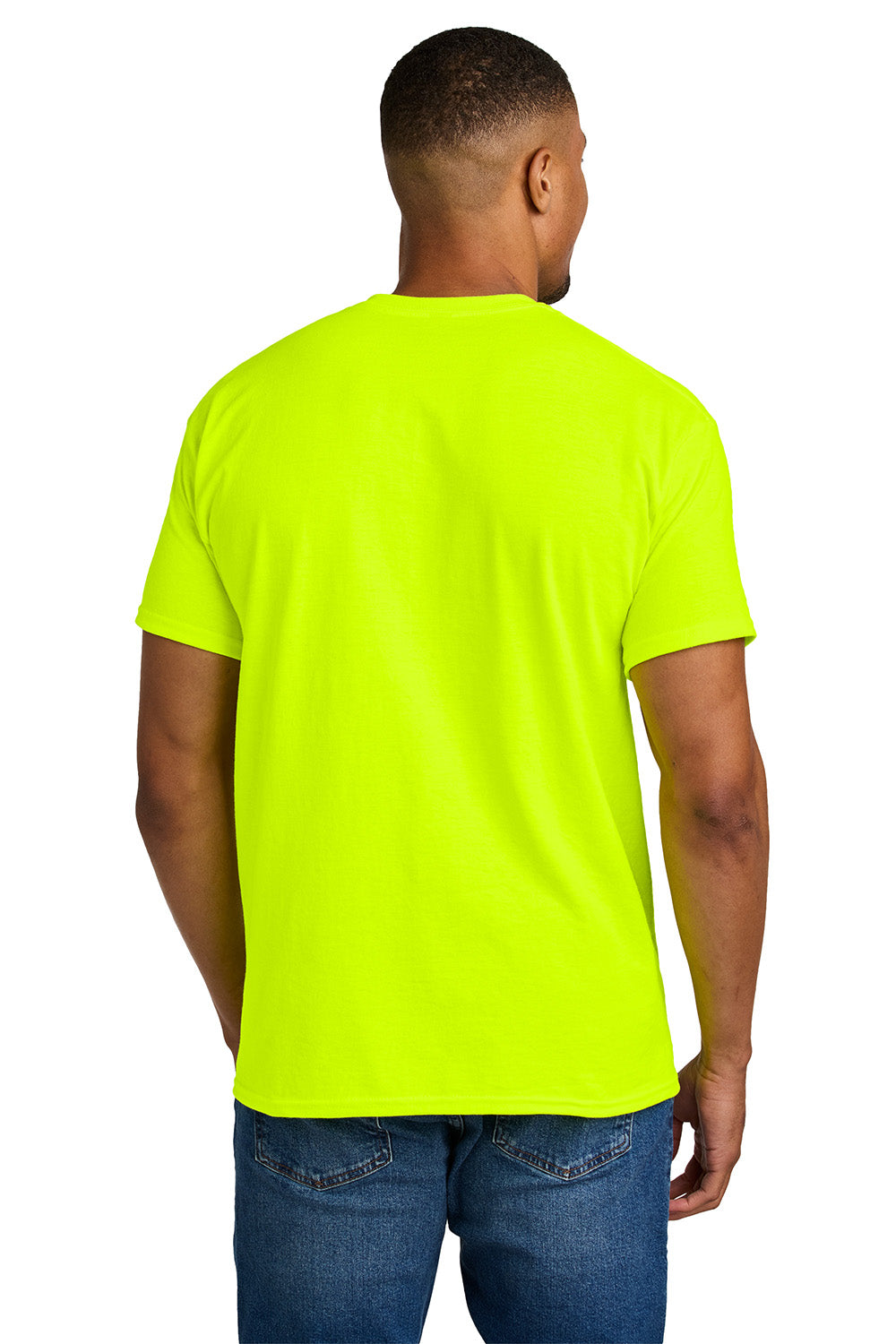 Gildan 8000/G800 Mens DryBlend Moisture Wicking Short Sleeve Crewneck T-Shirt Safety Green Model Back