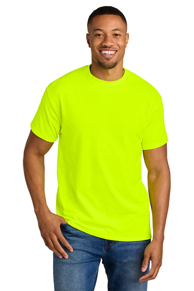 Gildan 8000/G800 Mens DryBlend Moisture Wicking Short Sleeve Crewneck T-Shirt Safety Green Model Front