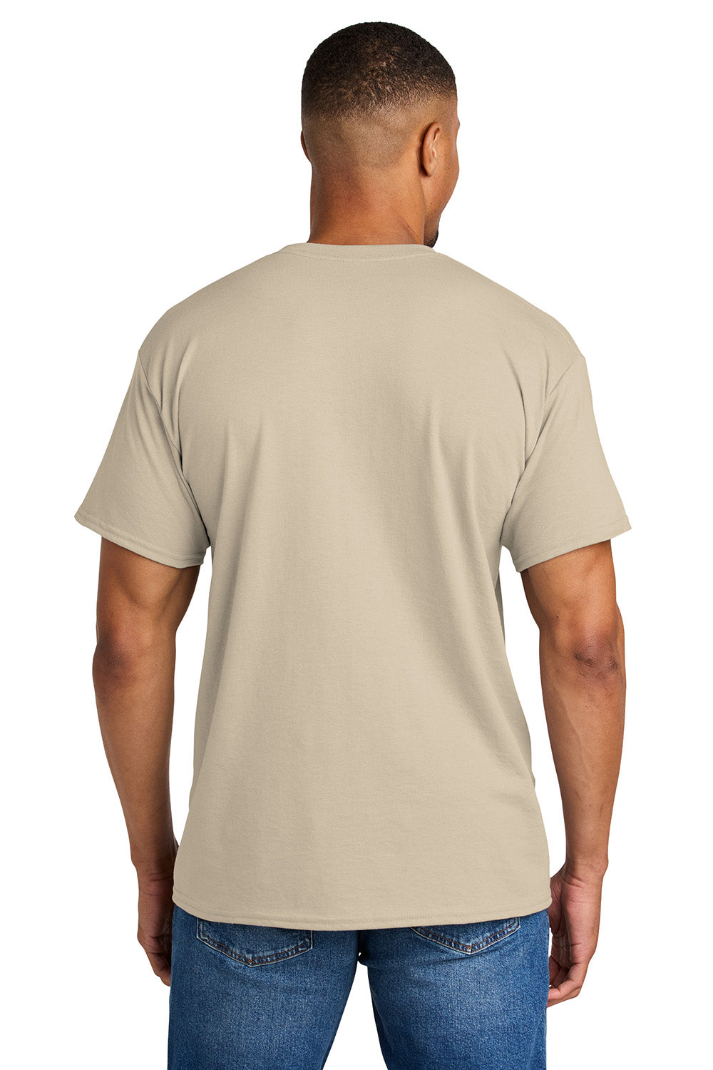 Gildan 8000/G800 Mens DryBlend Moisture Wicking Short Sleeve Crewneck T-Shirt Sand Model Back