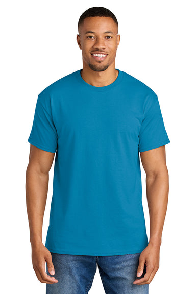 Gildan 8000/G800 Mens DryBlend Moisture Wicking Short Sleeve Crewneck T-Shirt Sapphire Blue Model Front