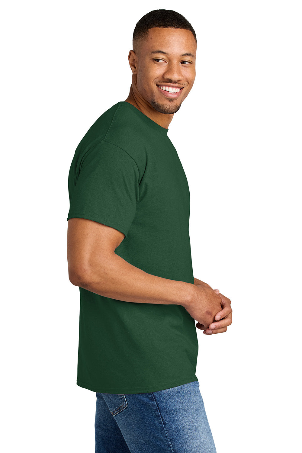 Gildan 8000/G800 Mens DryBlend Moisture Wicking Short Sleeve Crewneck T-Shirt Sport Dark Green Model Side