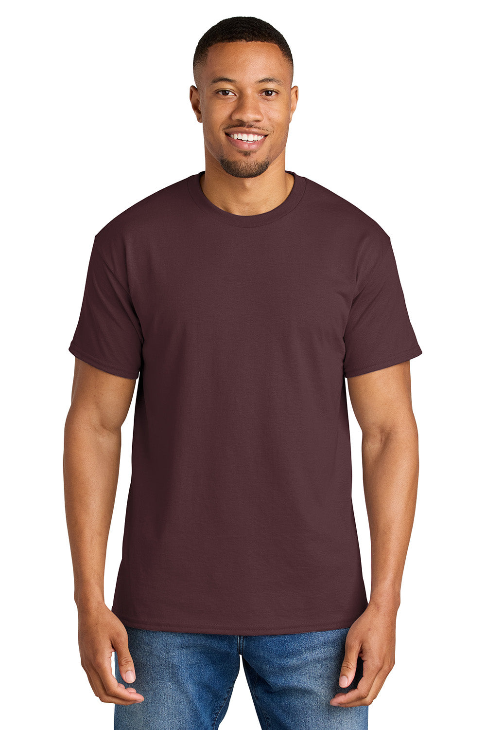 Gildan 8000/G800 Mens DryBlend Moisture Wicking Short Sleeve Crewneck T-Shirt Sport Dark Maroon Model Front