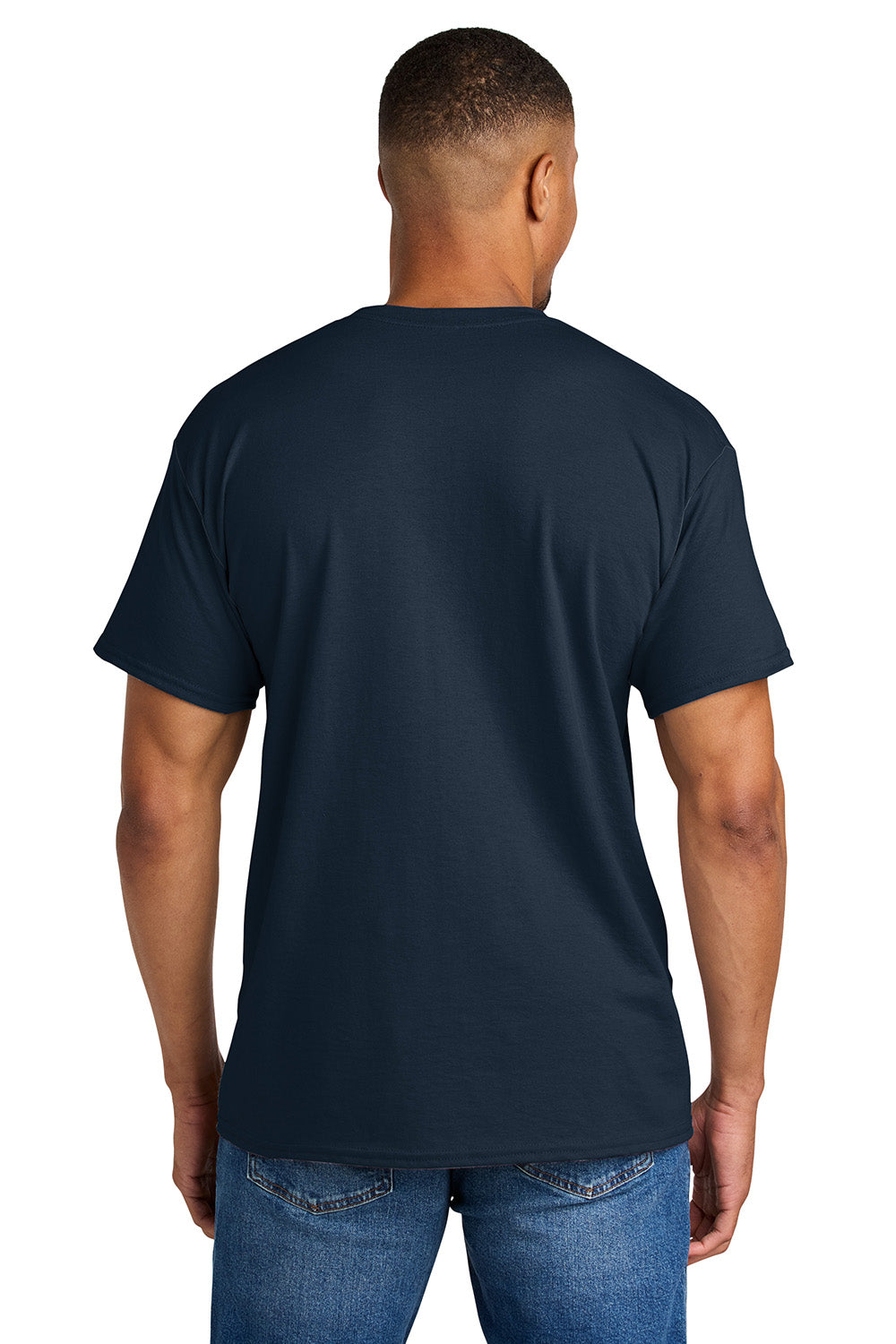 Gildan 8000/G800 Mens DryBlend Moisture Wicking Short Sleeve Crewneck T-Shirt Sport Dark Navy Blue Model Back