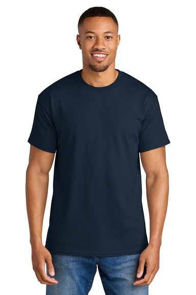 Gildan 8000/G800 Mens DryBlend Moisture Wicking Short Sleeve Crewneck T-Shirt Sport Dark Navy Blue Model Front