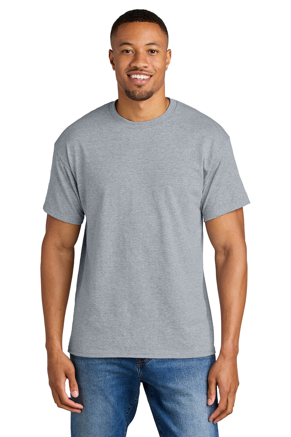 Gildan 8000/G800 Mens DryBlend Moisture Wicking Short Sleeve Crewneck T-Shirt Sport Grey Model Front