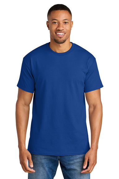 Gildan 8000/G800 Mens DryBlend Moisture Wicking Short Sleeve Crewneck T-Shirt Sport Royal Blue Model Front