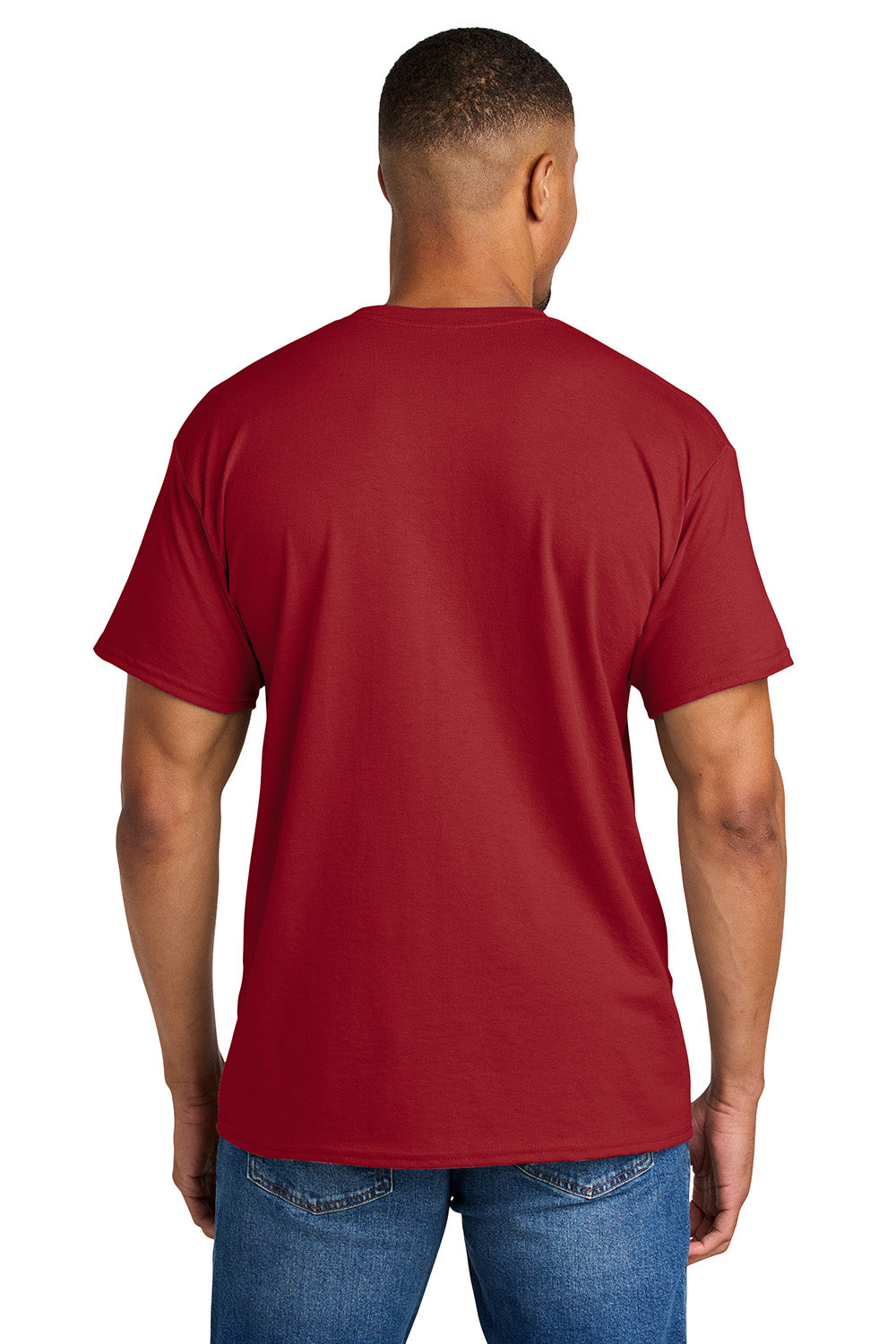 Gildan 8000/G800 Mens DryBlend Moisture Wicking Short Sleeve Crewneck T-Shirt Sport Scarlet Red Model Back