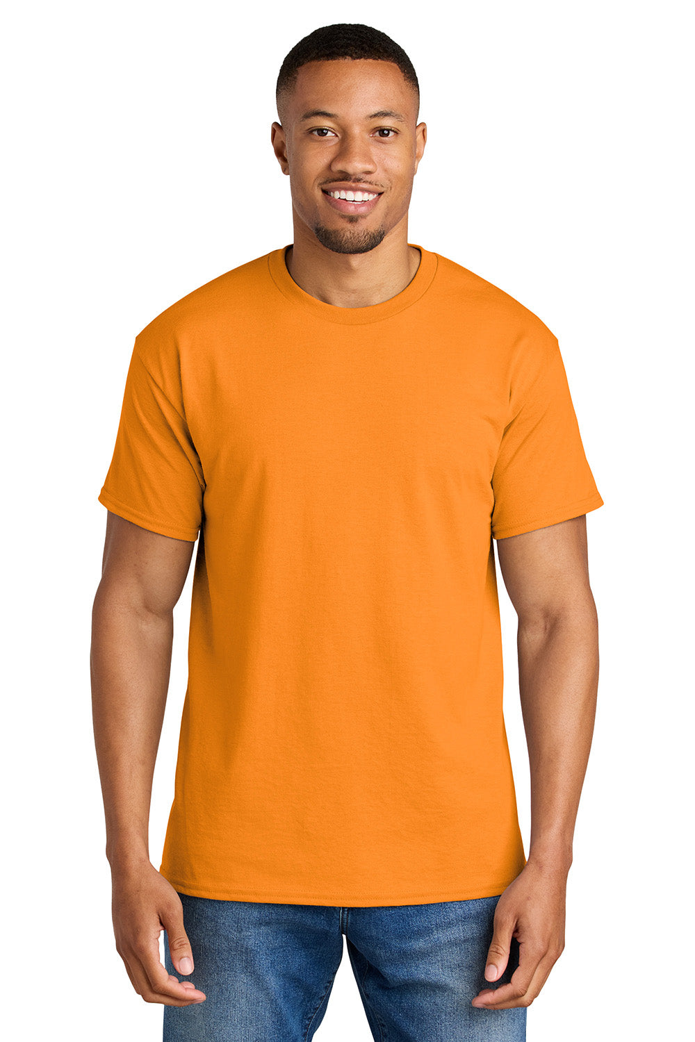 Gildan 8000/G800 Mens DryBlend Moisture Wicking Short Sleeve Crewneck T-Shirt Tennessee Orange Model Front