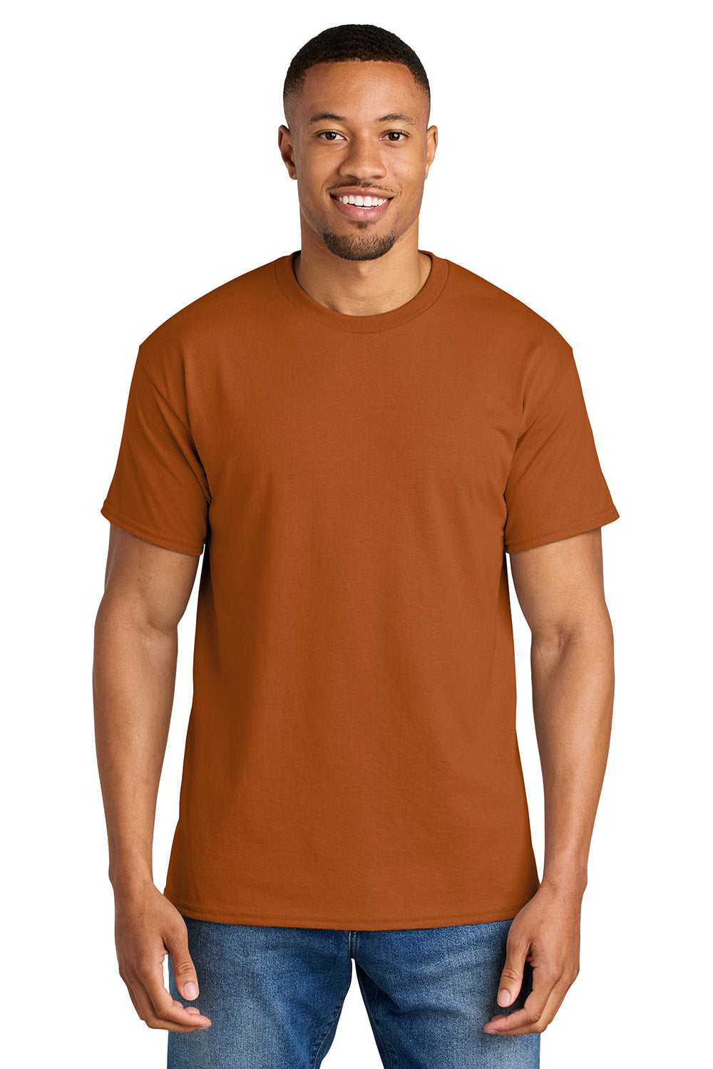 Gildan 8000/G800 Mens DryBlend Moisture Wicking Short Sleeve Crewneck T-Shirt Texas Orange Model Front